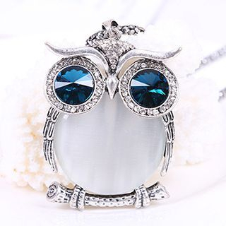 Glitglow Jeweled Rhinestone Owl Necklace