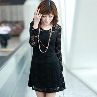 Mythmax Long-Sleeve Lace Dress