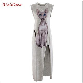 Richcoco Sleeveless Cat Print T-Shirt Dress