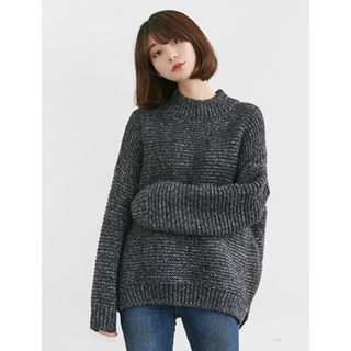 FROMBEGINNING Mock-Neck Rib-Knit Sweater
