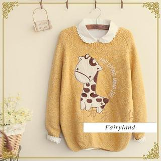 Fairyland Giraffe Appliqu  M lange Knit Sweater
