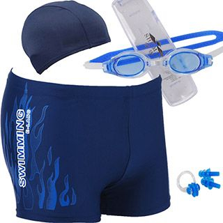 Aqua Wave Set : Panel Swim Shorts + Swim Hat + Goggles + Ear Plugs + Nose Clip