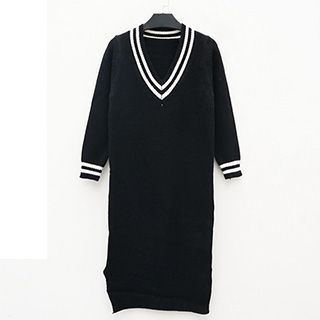 Polaris Contrast Trim V-Neck Knit Dress