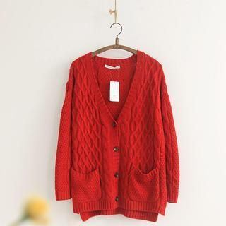 11.STREET Dip Back Cable Knit Cardigan