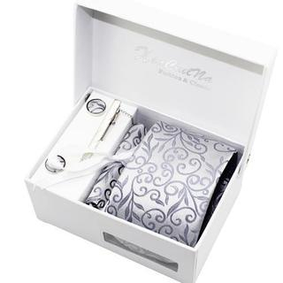Xin Club Patterned Neck Tie Gift Set Silver - One Size