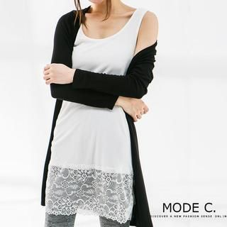 MODE C. Lace Panel Long Tank Top White - One Size