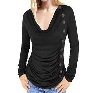 Rebecca Long-Sleeve Buttoned Shirred Top