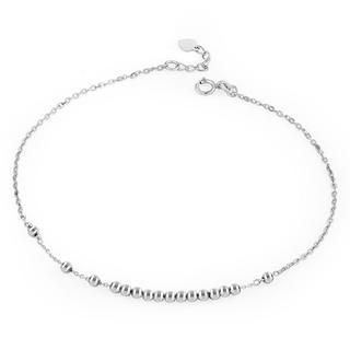 MaBelle 14K Italian White Gold Diamond-Cut Tiny Moving Beads Anklet (23.5cm), Women Girl Jewelry in Gift Box