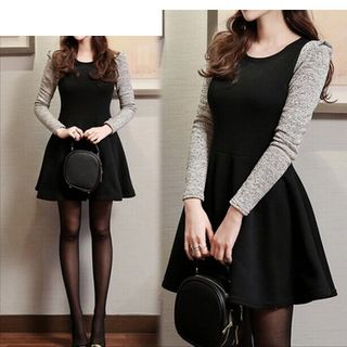 Sienne Knit-Sleeve A-Line Dress