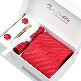 Xin Club Patterned Neck Tie Gift Set Red - One Size