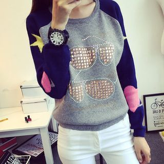 Gemuni Embellished Print Knit Top