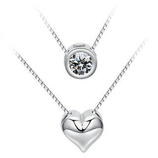 BELEC 925 Sterling Silver Double Heart-shaped Pendante with White Crystal and 47cm Necklace