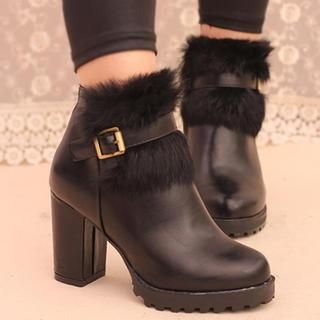 IYATO Faux-Fur-Trim Ankle Boots