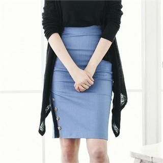 MAGJAY Button-Trim Slit Side Denim Skirt