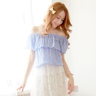 Tokyo Fashion Off-Shoulder Dotted Ruffle Top