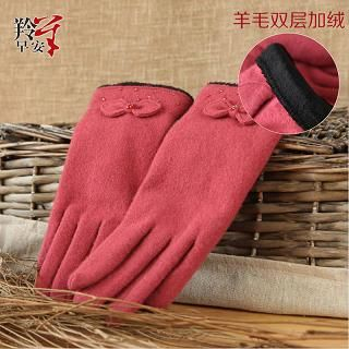 RGLT Scarves Wool Blend Bowed Beaded Gloves