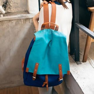 Belted Two-Tone Canvas Backpack