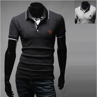 WIZIKOREA Faux-Leather Appliqué Polo Shirt