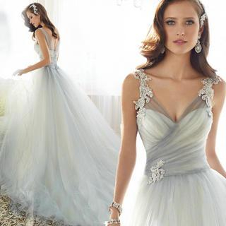 Angel Bridal Sleeveless Lace Panel Wedding Dress with Train