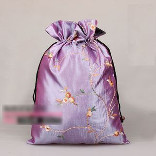 Peony House Embroidered Drawstring Pouch