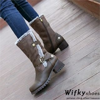 Wifky Belted Chunky-Heel Mid-Calf Boots