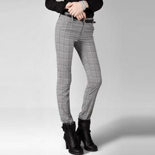 Slim-Fit Plaid Pants