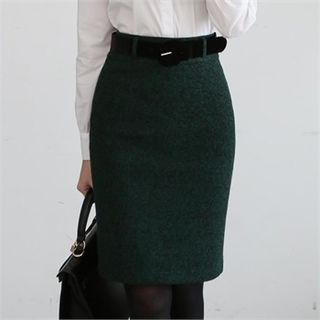 ode' Wool Blend Pencil Skirt with Belt