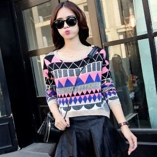 Romantica Patterned Cropped Knit Top