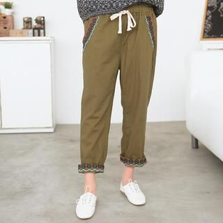 59 Seconds Drawstring Waist Embroidered Pants