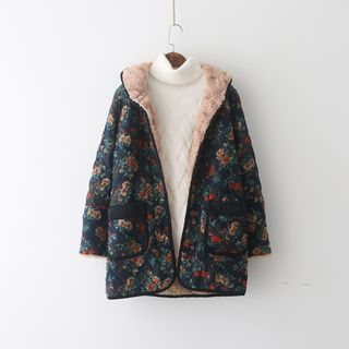 Mellow Fellow Floral Print Hooded Quilted Coat