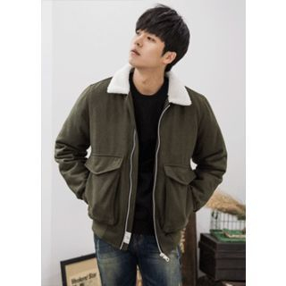 GERIO Fleece-Collar Flap-Pocket Jacket