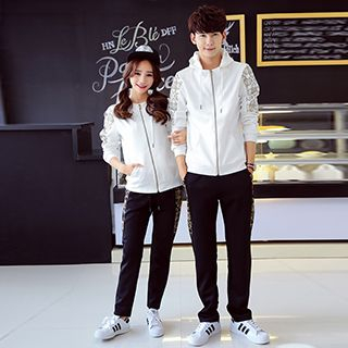 Lovebirds Set: Couple Printed Hooded Jacket + Pants