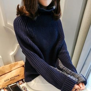 rumanka Cuff-Details Turtleneck Long Knit Sweater