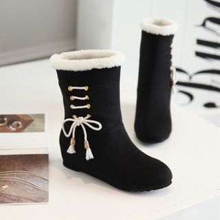 Shoes Galore Hidden Wedge Bow Fleece-lined Short Boots