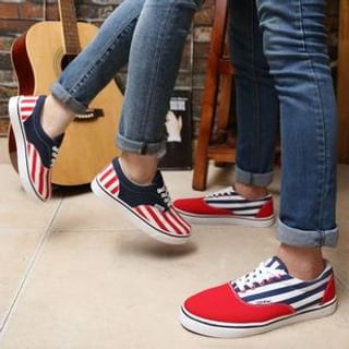 Shoelock Couple Striped Panel Sneakers