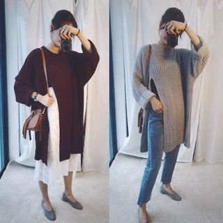QZ Lady Cable Knit Side Slit Sweater