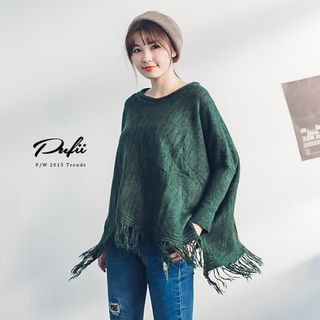 PUFII Fringed Hem Knit Top