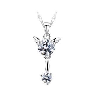 BELEC 925 Sterling Silver Angel Pendant with White Cubic Zircon and Necklace - 45cm