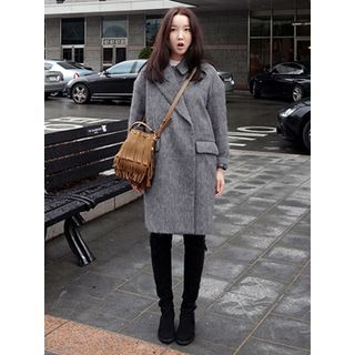 maybe-baby Notched-Lapel Hidden-Button Wool Blend Coat