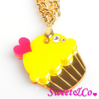 Sweet & Co. Mini Yellow Cupcake Crystal Gold Necklace