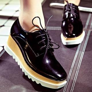 JY Shoes Genuine Leather Wedge Oxfords