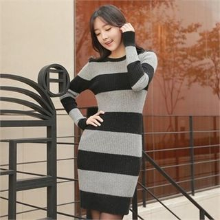 Attrangs Striped Angora-Wool Blend Knit Dress