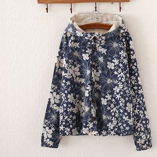 P.E.I. Girl Flower Print Hooded Jacket