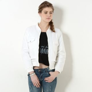YesStyle Z Padded Collarless Zip Jacket White - One Size
