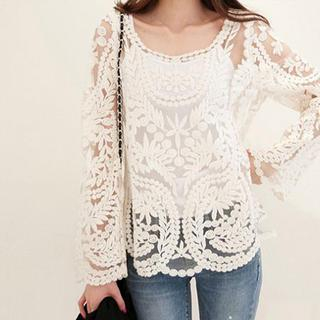 Clair Fashion Long Sleeved Lace Panel Cover-up