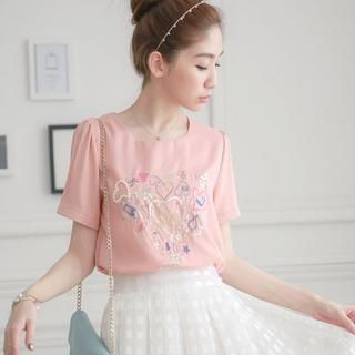 Tokyo Fashion Short-Sleeve Sequined Embroidered Top