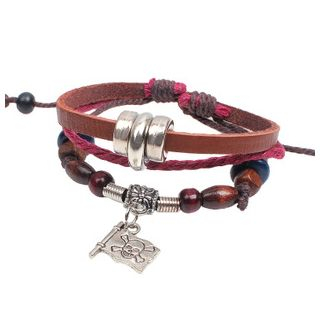 KINNO Pirate Flag Genuine Leather Bracelet