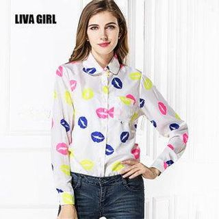 LIVA GIRL Lip Print Shirt