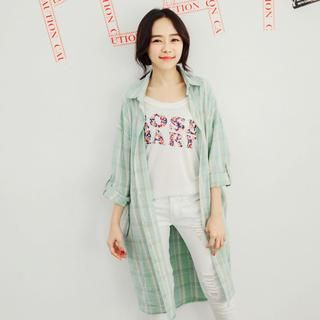 Tokyo Fashion Tab-Sleeve Plaid Long Shirt