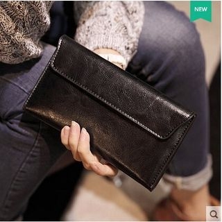 SUOAI Genuine Leather Flap Long Wallet